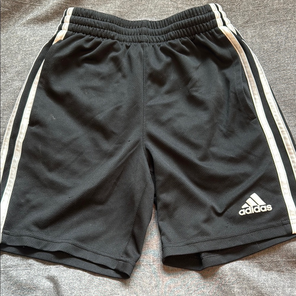 Adidas Black Athletic Shorts with White Stripes